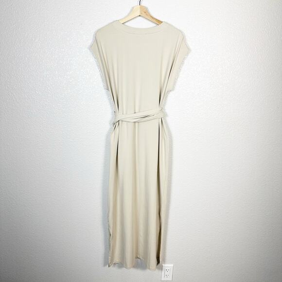 Modern Citizen Womens Fei Tie Front Organic Cotton Midi Dress Luxury Beige XL - Picture 5 of 11